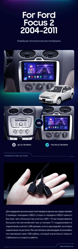 Штатная магнитола Teyes CC3 2K 4/32 Ford Focus 2 Mk 2 (2004-2011) F1