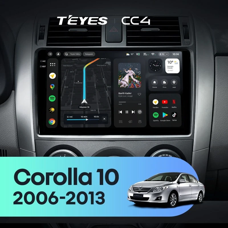Штатная магнитола Teyes CC4 6/64 Toyota Corolla 10 E140 E150 (2006-2013) Тип-B